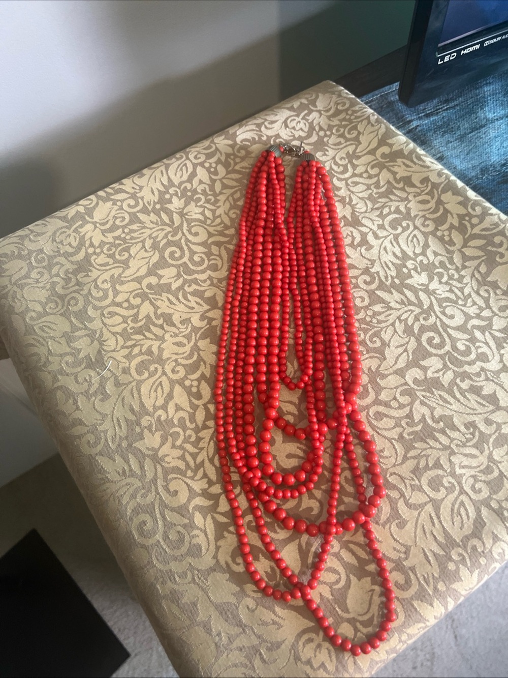 7 Layered Chunky Red Bearded Vintage Necklace